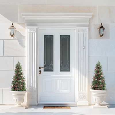 2 Pack  Artificial Cedar Topiary Trees, UV Protection Fake Bushes for Front Door Decor, Maintenance Free Faux Cedar Plants for Home