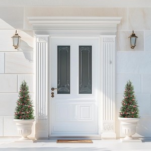 2 Pack  Artificial Cedar Topiary Trees, UV Protection Fake Bushes for Front Door Decor, Maintenance Free Faux Cedar Plants for Home - 1 of 4