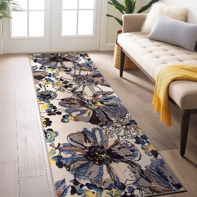 Cream Floral Tufted Nylon Non-Slip Area Rug