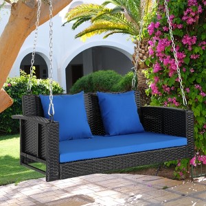 KTMBDW Patio Rattan Porch Swing for Courtyard & Garden, Heavy Duty 880 LBS Swing Chair Bench with Hanging Chains for Outdoors - 1 of 4