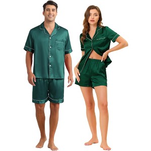 INSPIRE CHIC Couples Pajamas Sets Short Sleeve Loungewear 2 Pack Satin Sleepwear - 1 of 4