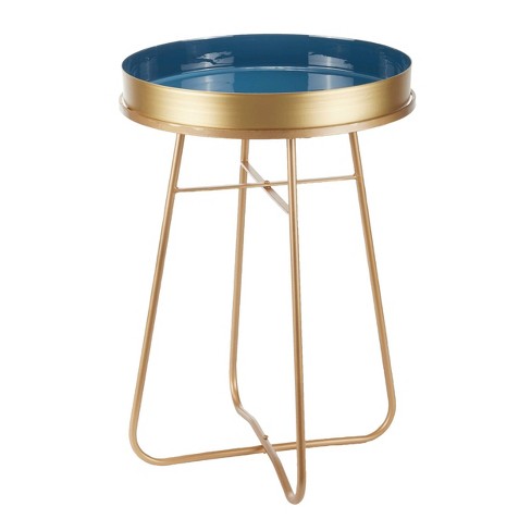 Side Table Round Metal Enamel Blue And, Round Metal End Table