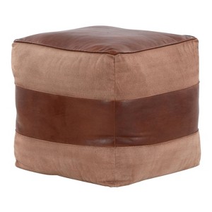Sapphtopaz Modern leather Ottoman with Splicing Design Upholstered Multi-Purpose Pouf with Recycled Cotton Fill Footstool for Living Room,Bedroom - 1 of 4