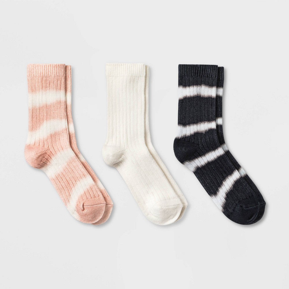 Case of 48 Women's Tie-Dye 3pk Ribbed Crew Socks - Universal Thread Pink/Black/White 4-10