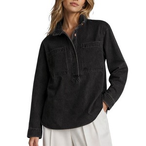 Imily Bela Women's Half Placket Denim Shirt Jacket Long Sleeve