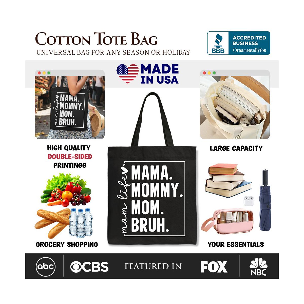 Funny Mom's Life Canvas Tote Bag, Minimalist Mama Gift Shopper for Stylish Mothers | OrnamentallyYou - thumbnail 2