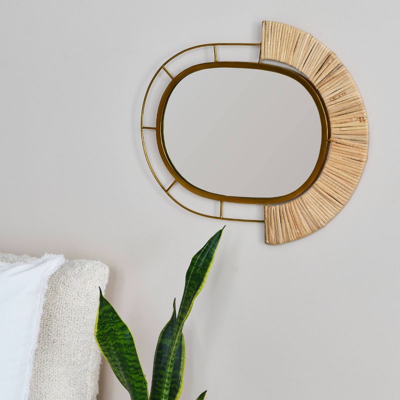 Storied Home Oval Modern Boho Metal and Cane Framed Wall Mirror Natural, 3 of 8