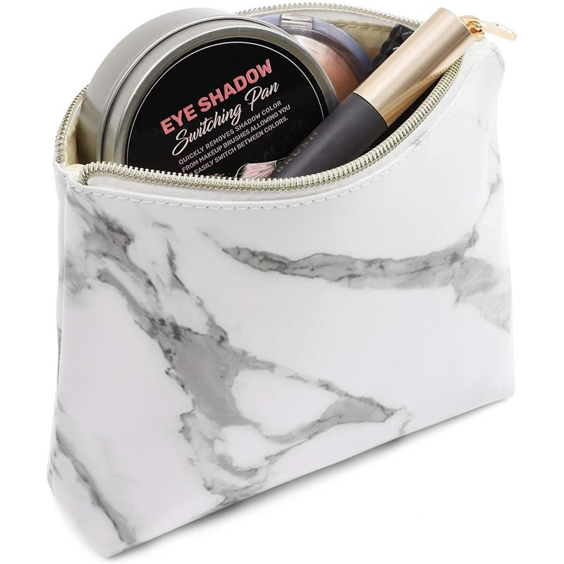 White Marble Printed Cosmetic Travel Pouch Set for Makeup Supplies (2 Pack), 4 of 9