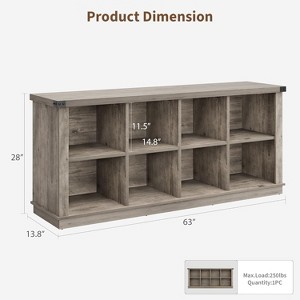 8 Cube Book Shelf, Rustic Farmhouse Wood Horizontal Bookshelf, Long Freestanding Bookcase Cabinet, 2-Tier Storage Organizer for Living Room, Entryway - 1 of 4