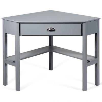 Tangkula Corner Computer Desk Table Wood Workstation Gray