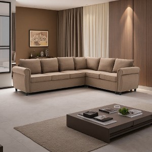 104" L-Shaped Pull-Out Sleeper Sectional Sofa, 6-Seater - 1 of 4