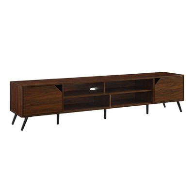 Chic Crate - 90" Contemporary Minimalist Media Console - 2 Flush-Mount Doors & XL Screen Support - Dark Walnut Modern TV Stand