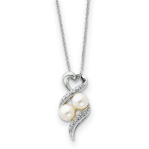 Black Bow Jewelry Sterling Silver, FW Cultured Pearl & CZ 2 P's in a Pod Heart Necklace - 1 of 4