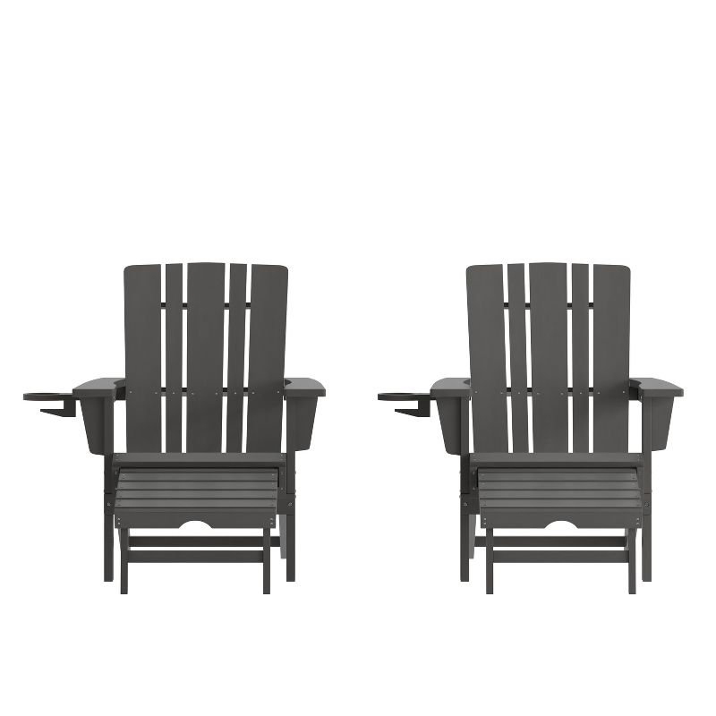Merrick Lane HDPE Adirondack Chair with Cup Holder and Pull Out Ottoman, All-Weather HDPE Indoor/Outdoor Lounge Chair, 1 of 13