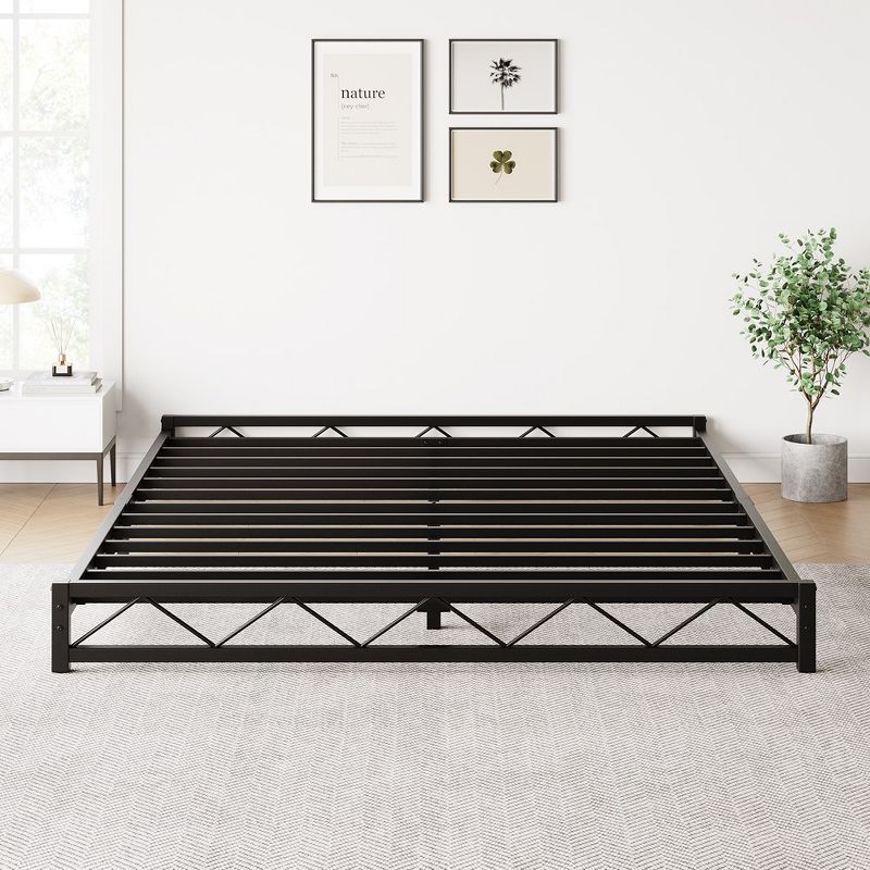 Whizmax 6 Inch Metal Platform Bed Frame with Wavy Pattern, Steel Slat Support, Mattress Foundation and No Box Spring Needed, Easy Assembly, Black, 2 of 8