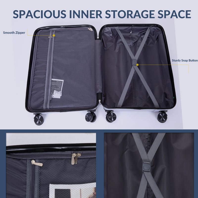 3 PCS Hardshell Luggage Set, ABS Lightweight Spinner Suitcase with TSA Lock (20/24/28)-ModernLuxe, 5 of 14