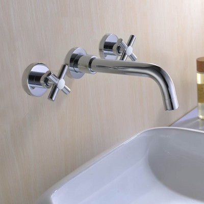 Chrome Wall-Mounted Bathroom Sink Faucet with Dual Handles