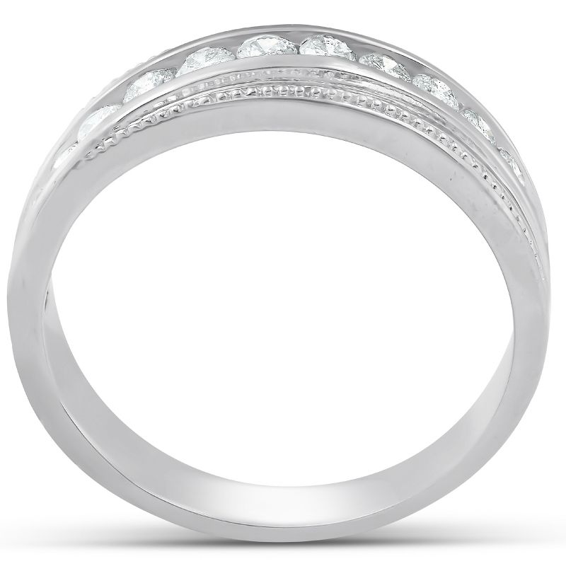 Pompeii3 1/2 Ct Mens Diamond Wedding Ring With Bead Accent High Polished 10k White Gold, 3 of 5
