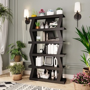 Famapy Open Bookcase Decorative shelf Unique shape Multifunctional storage Black - 1 of 4