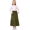 Girl's Button Midi Skirts Casual High Elastic Waist A Line Pleated Midi Chiffon Pink Skirts with Pockets - 3 of 4