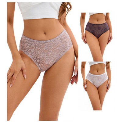 INSPIRE CHIC 3 Packs Women's Lace Mid-Waisted Briefs Breathable Underwear Available in Plus Size Panties