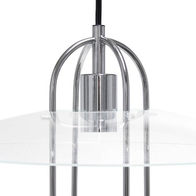 Sleek Chrome Elongated Metal Pendant with Clear Glass Shade