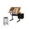 Runesay Brown Drafting Drawing Table with Stool and 3 Drawers - 2 of 4
