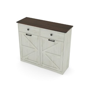 Dexmalle 20 Gallon Farmhouse Double Tilt Out Trash Cabinet,White - 1 of 4