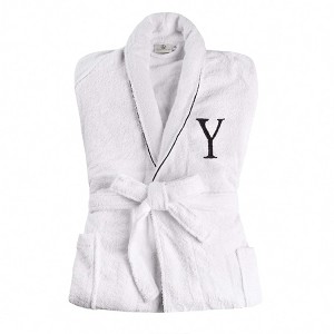 Modern Cotton Absorbent Traditional Adult Unisex Solid with Monogram Bath Robe by Blue Nile Mills - 1 of 4