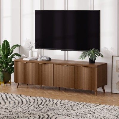 ChicFurnit Decorative Storage Cabinet Wavy Stripe Design with Golden Handles for Modern Living Room, Wood, 59.1"*13.8"*17.7"