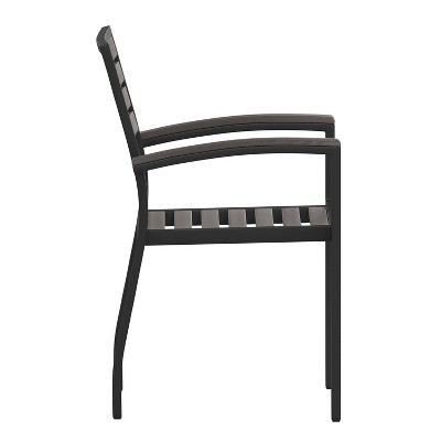 All-Season Gray Faux Teak & Black Aluminum Patio Chair Pair