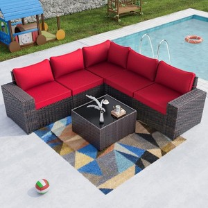 ALAULM Outdoor Patio Furniture Set Outdoor Sectional Rattan Sofa Set Brown Manual Wicker Patio Conversation Set with Cushions - 1 of 4