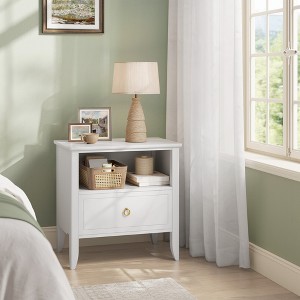 VASAGLE Nightstand, Bedside Table with Drawer, Open Storage Shelf, Minimalist, Cloud White - 1 of 4