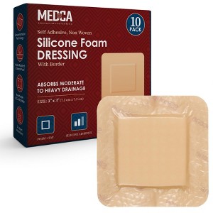 MEDca Silicone Foam Dressing w/ Adhesive Border 3"x3" Pack of 10, Waterproof Highly Absorbent Bandages for Wounds, Bed Sores & Ulcers - 1 of 4