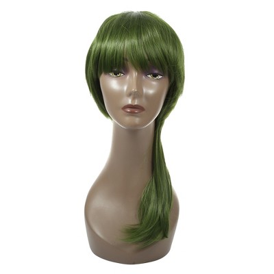 Unique Bargains Women's Curly Wigs 20" Green with Wig Cap 180g