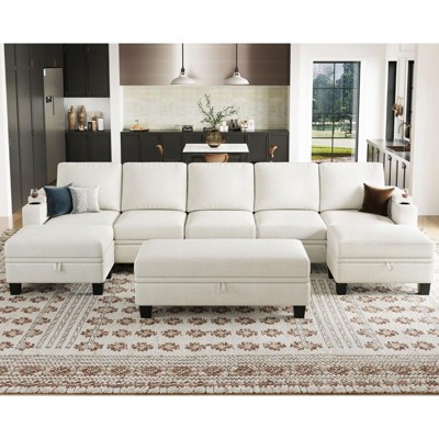 Belffin Oversized U-Shaped Chenille Sectional - 8-Seater Modular with Storage & Convertible Design