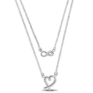 EVERLY JEWELRY | Sterling Silver Infinity and Heart Charm Double Strand Necklace - 19 & 16 in - 1 of 4