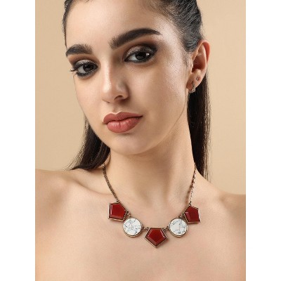 SOHI Women's Berry Red Party Stone Statement Necklace
