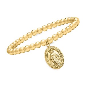 Ross-Simons Italian 18kt Gold Over Sterling Miraculous Medal Bead Stretch Bracelet - 1 of 4