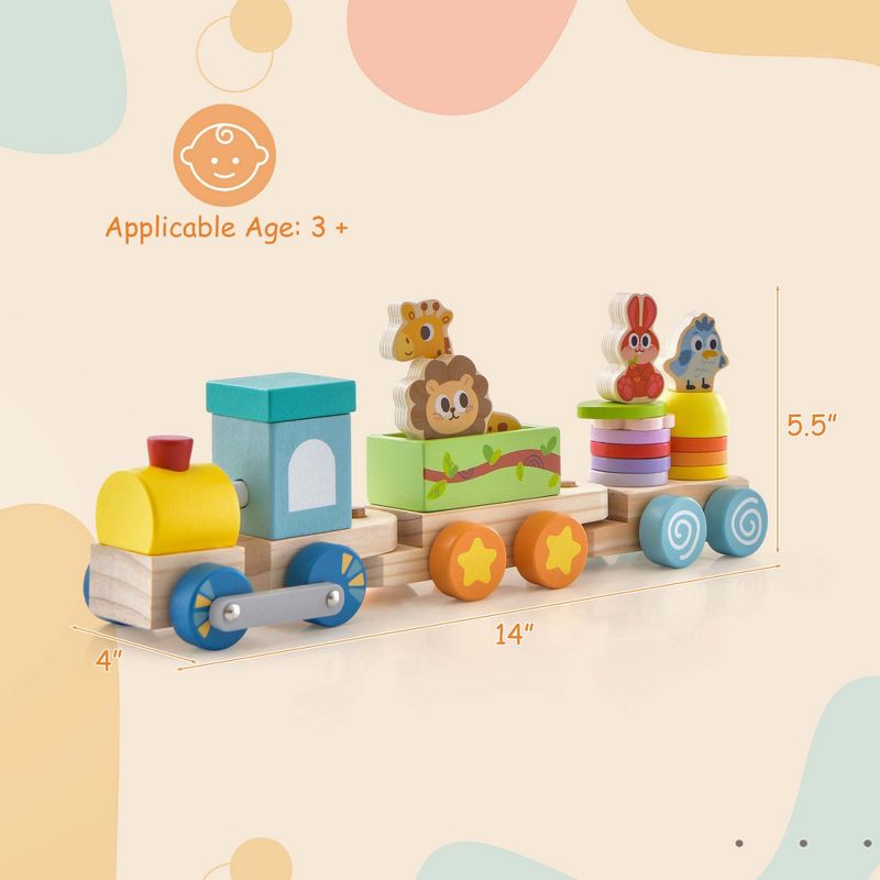 Costway Wooden Stackable Train Set Kids Educational Fun Cars with Animal Toys & Locomotive, 3 of 11