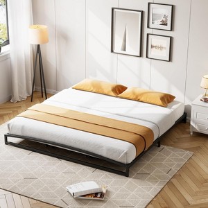 Heavy Duty Metal Platform Beds, Low Bed Frame with Sturdy Steal Slats, No Box Spring Needed, Noise-Free, Easy Assembly - Black - 1 of 4