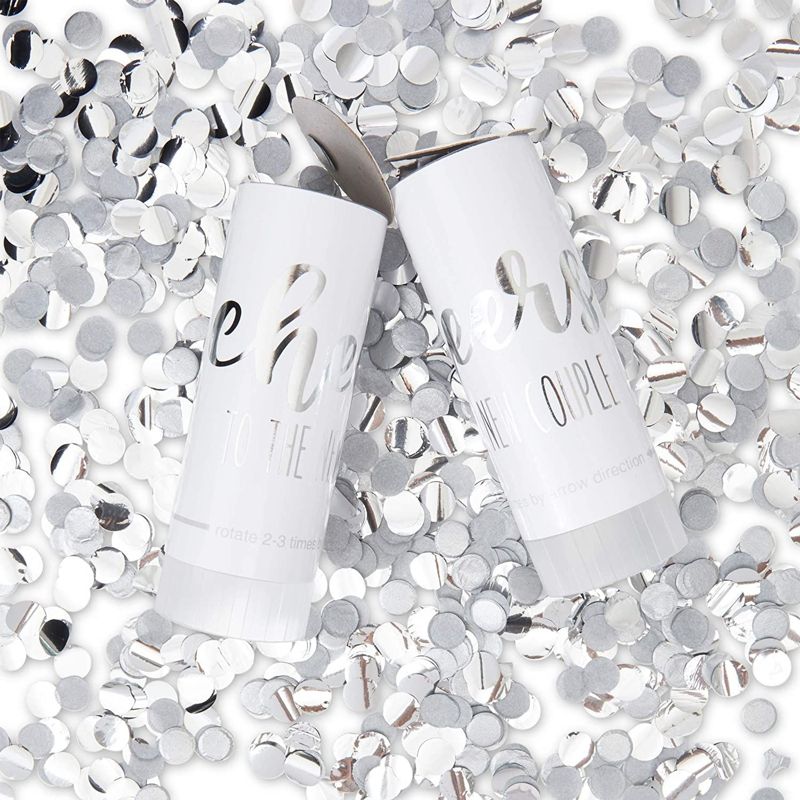 Sparkle and Bash 20-Pack Wedding Confetti Shakers for Wedding Receptions, Engagement, Bachelorette Parties, Silver Foil, White, 1.5x4 in, 4 of 9