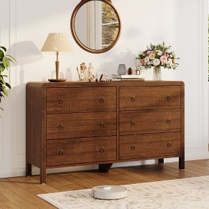 Curved Drawer Dresser for Bedroom, Modern Chest of Drawers with Metal Ring Handles, Wooden Storage Cabinet for Closet, Living Room - 1 of 4
