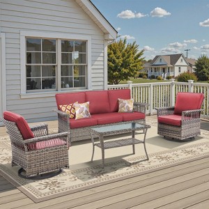 Belord 4 Pieces Patio Furniture Set, Patio Couch Set with Swivel Rocking Gliding Chairs and Coffee Table, All Weather Wicker Patio Set - 1 of 4