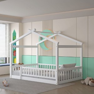 CAVINAS Twin/Full Size House Bed Frame with High Fence,Modern Floor Bed for Kids Room,Bedroom - 1 of 4