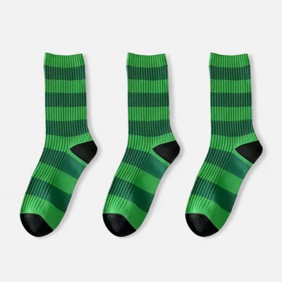 Anna-Kaci Women's 3-Pack Crew Socks with Wide Ribbed Knit and Bold Horizontal Stripe Pattern