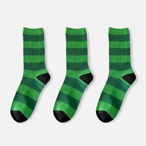Anna-Kaci Women's 3-Pack Crew Socks with Wide Ribbed Knit and Bold Horizontal Stripe Pattern - 1 of 4