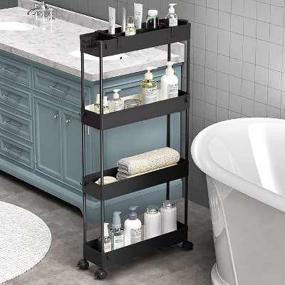 MaseiKar Slim Storage Cart 4 Tier,Bathroom Organizer Rolling Utility,Mobile Shelving Unit Slide Out for Office, Kitchen, Laundry Room,Black