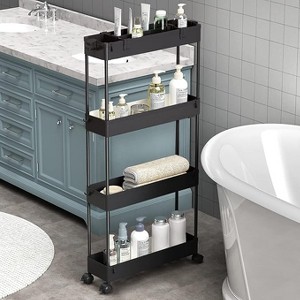 MaseiKar Slim Storage Cart 4 Tier,Bathroom Organizer Rolling Utility,Mobile Shelving Unit Slide Out for Office, Kitchen, Laundry Room,Black - 1 of 4