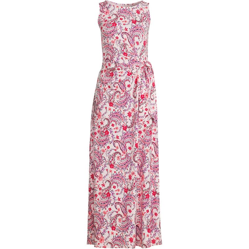 Lands' End Women's Light Weight Cotton Modal Sleeveless Tie Waist Maxi Dress, 2 of 3
